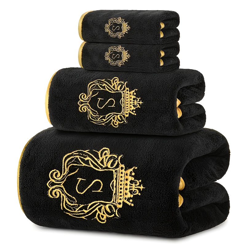 TEMU 4pcs Bath Towel Set, Gold-trimmed Solid Color Bath Towel, 1 Bath Towel + 1 Hand Towel + Towels, High-quality Bathroom Towels, Bathroom