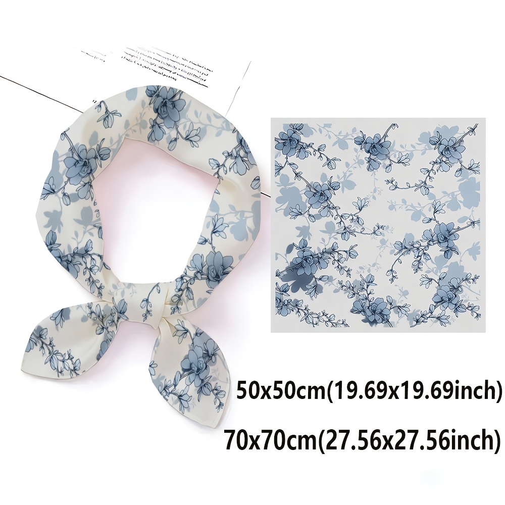 TEMU 1pc Women's European Retro Floral & Foliage Square Scarf - Elegant Suitable For , Machine Washable Versatile Shawl, Blouse-compatible Accessory