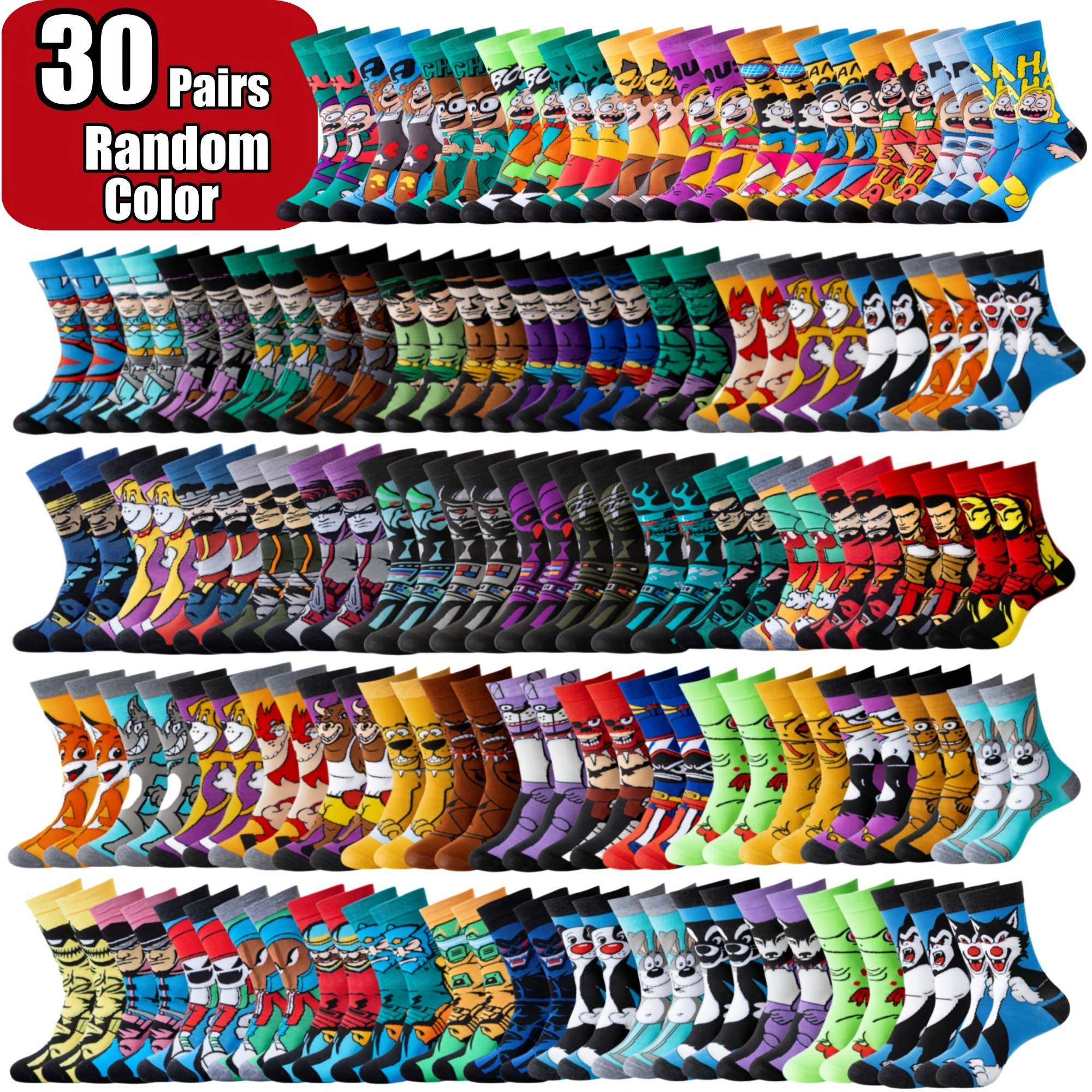TEMU Random 30 Pairs Of Double-knit Socks, , Fun, Casual, Unisex, Socks, Breathable, Comfortable, Style Short Socks, Suitable For Men's Outdoor Wear,