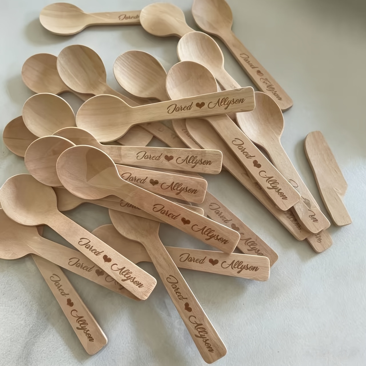 TEMU [customization] 99/198 Personalized Dessert Spoon Party Supplies Set Ice Cream Spoon, Individually Wrapped Mini Spoon Engraved Name Wooden