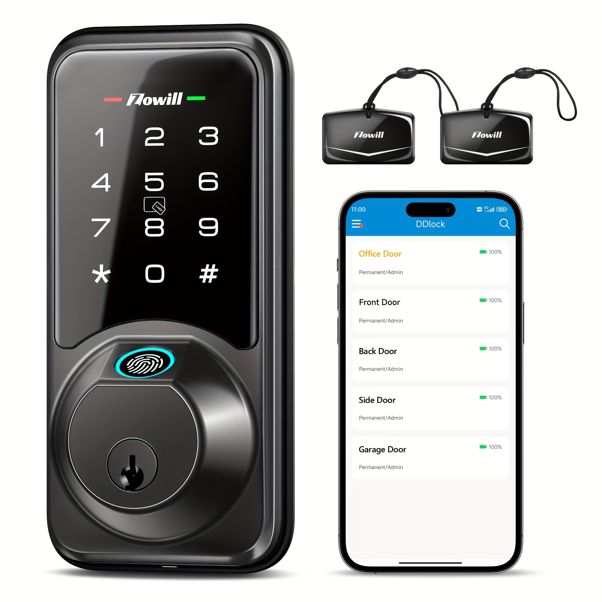 

Dk07 Door Lock, Fingerprint Lock - 7-in-1 Keyless Entry, Touchscreen Keypad, Auto Lock, App Control, Easy Installation