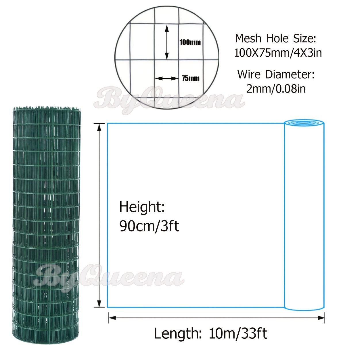 TEMU 0.9mx10m Welded Wire Mesh Green Pvc Coated Fence, Fence, Aviary Rabbit Hutch Chicken Wire Mesh Roll Garden Fencing Heavy Duty Fruit Vegetable