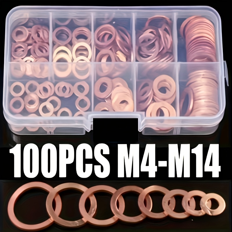 Copper Washer Gasket Nut And Set Flat Ring Sealing Classification Kit, With Box Type M4-m14, For Oil Pan Plug