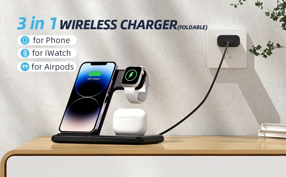 3-in-1 Foldable Wireless Charger – Fast Charging Station for iPhone, Apple Watch & AirPods