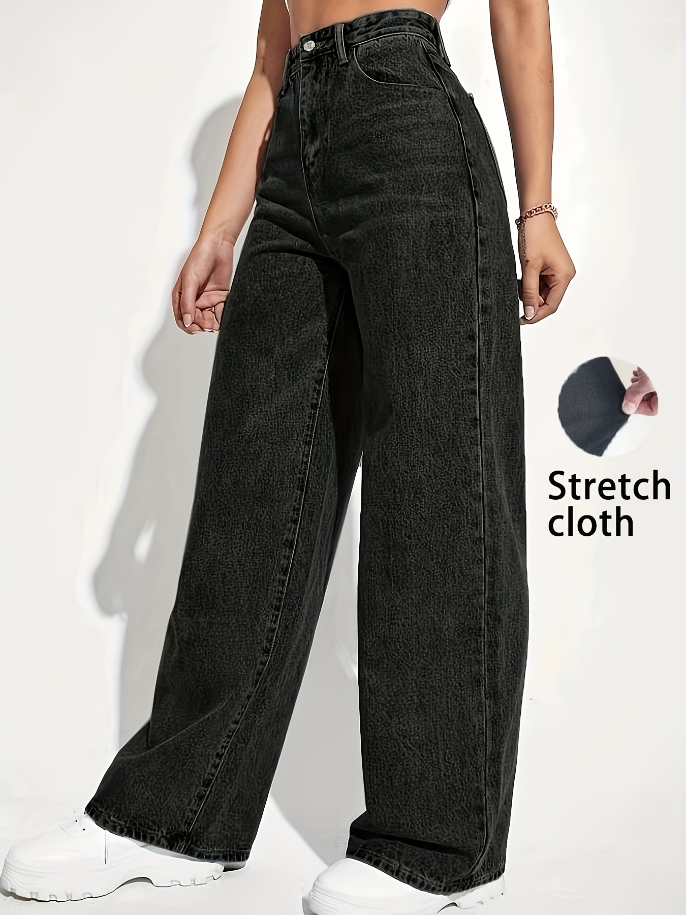 Women's Stretch Denim Straight-Leg Jeans - Light Blue Casual High-Waisted Washed Blue Comfort Fit for Casual Attire