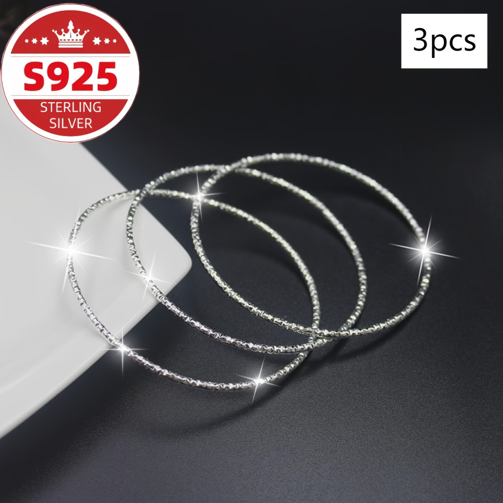 TEMU Pure S925 Silver 3pcs Retro Ethnic Style Car Flower Sky Star Round Belly Stackable Bracelets - Women' Jewelry, Gifts For , Christmas