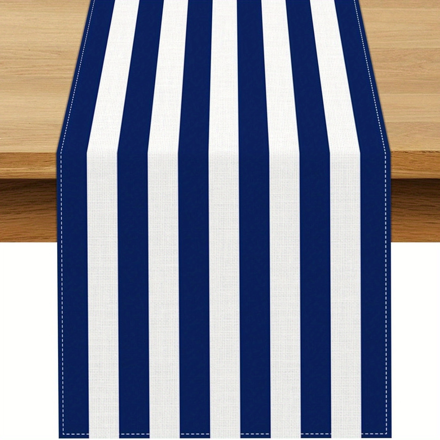 TEMU Navy Blue And White Striped Table Runner For Nautical-themed Birthday Parties, Weddings, And Dining Room Decor, Available In Sizes 13 X 36, 13 X