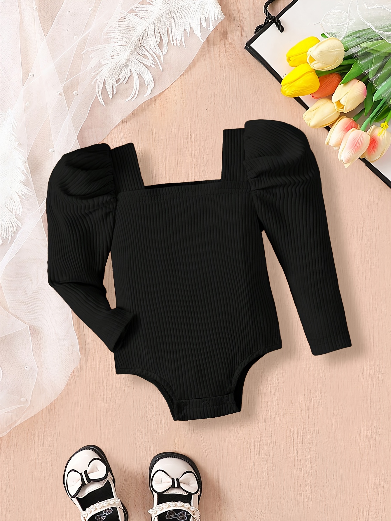 baby girls black long sleeve ribbed bodysuit soft knit Temu Bahrain