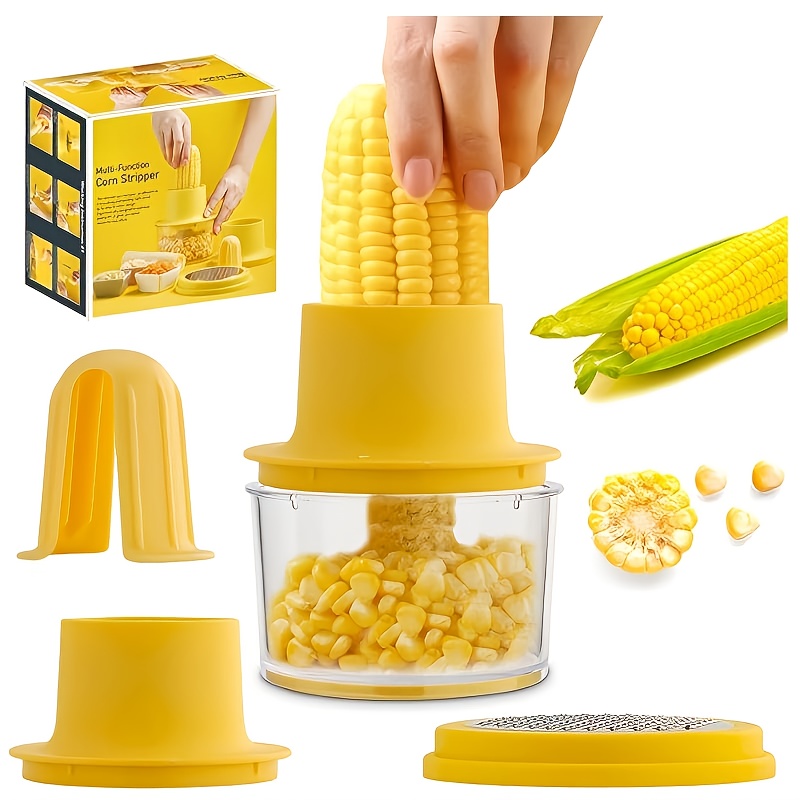TEMU Heavy-duty Corn Cob Stripper & Cutter With Bowl - Corn Peeler, Safety Handle, Easy- - For Home, Restaurant, Commercial Kitchens - Yellow Kitchen