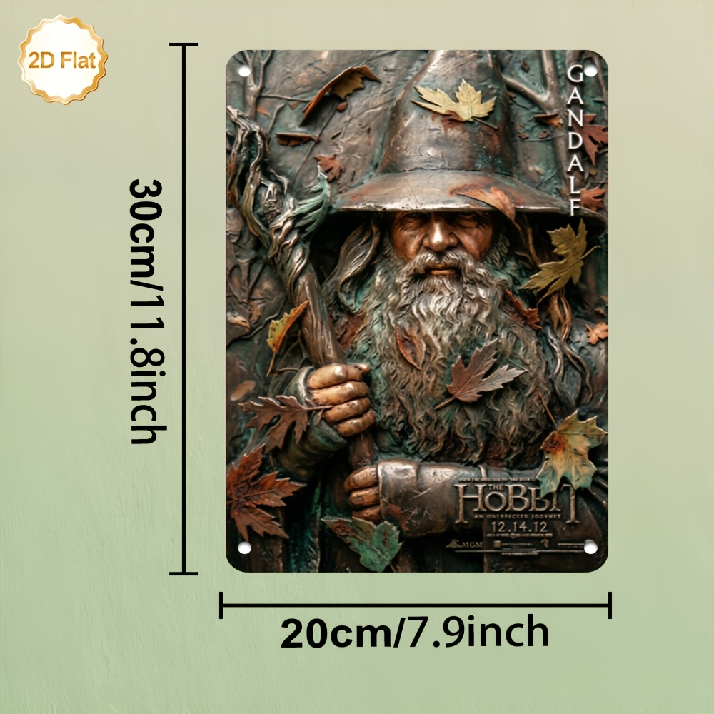 2D Flat - 1pz Targa in Alluminio 20.32 X 30.48cm 2D Flat, Placca in Metallo a Tema Gandalf Lo Hobbit, Ideale per Decorare Bar di Casa, Man Cave, Sala Giochi, Garage, Studio e Soggiorno