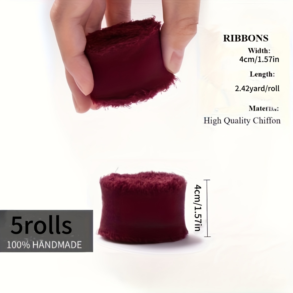 TEMU Cinta Borgoña 5 Rollos Total 11 Metros Cinta de Gasa con a para Envolver de Novia Manualidades Decoración del Hogar Navidad