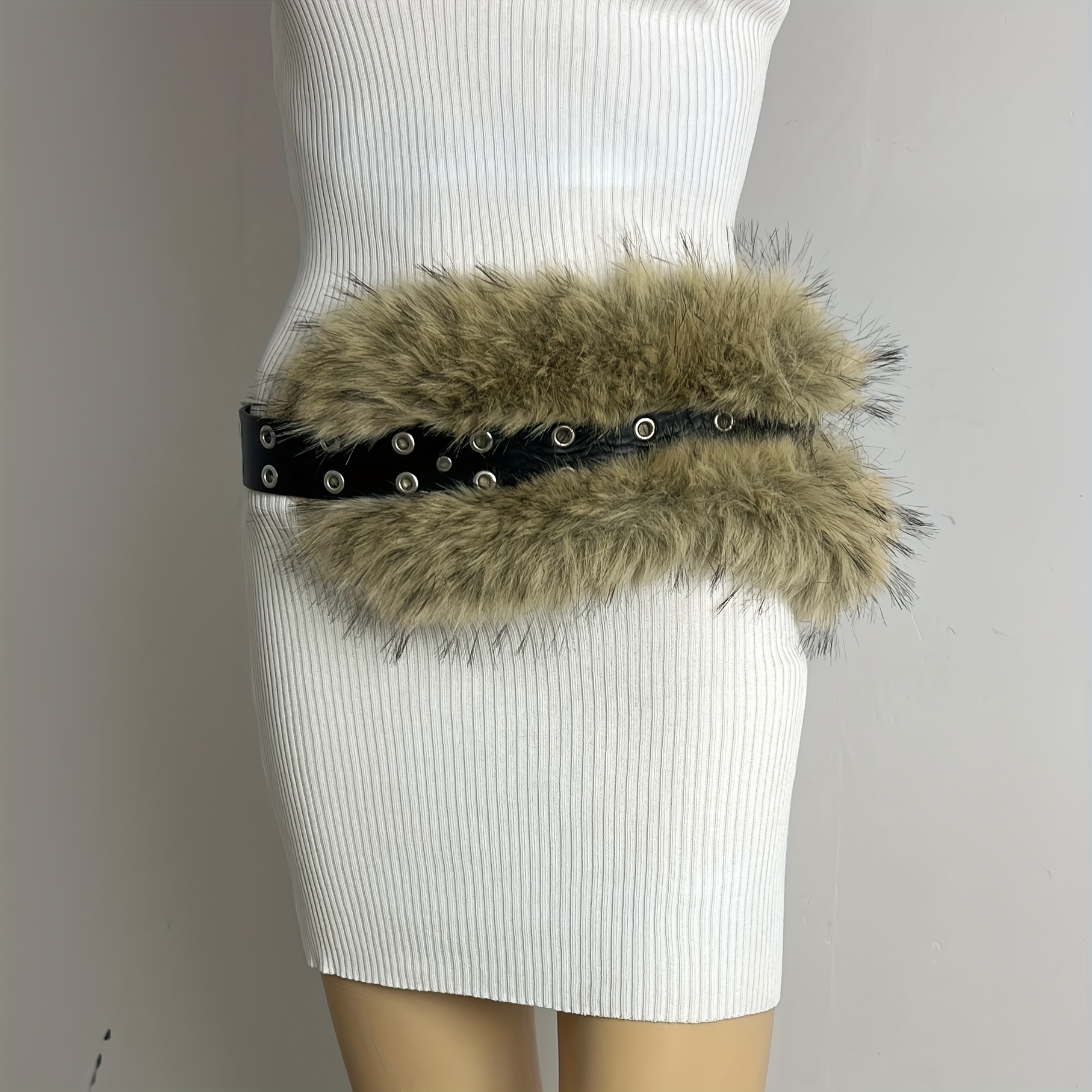 d a faux rabbit fur belt metallic rings wide pu leather - Temu Norway
