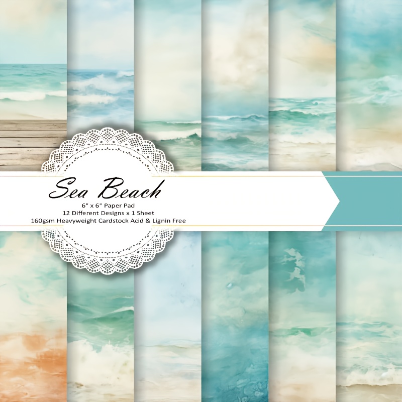 

12 Sheets Sea Beach Theme Paper Pad, 6x6 Inch Mixed Color Decorative Craft Paper, All Aesthetic Album Background, Diy Gift Wrapping Supplies