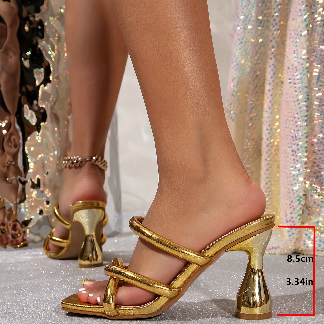 gold dress sandals block heel Nicoletta Gold Dress - Bardot Gold Sequin main image 0