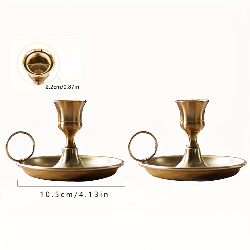 Set Di 3 Portacandele In Metallo Oro - Piattini Per Candele A Colonna Da 11cm - Decorazione Per Casa, Matrimoni E Feste - Foto 8