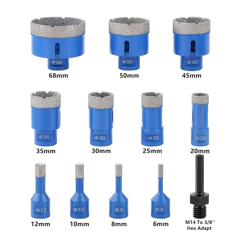 12pcs M14 Thread Diamond Drill Bit Set For Dry And Wet Core Drilling - Concrete, Brick, Granite, Marble, Tile, Glass - Construction, Efficient Material Removal