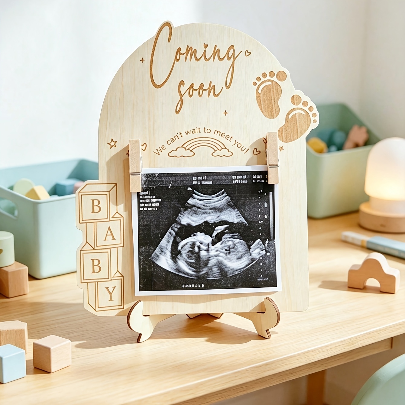TEMU 1pc Wooden Ultrasound Photo Frame Stand, Pregnancy Announcement Or Birth Commemorative Ornament, Pregnancy Memory Frame, Suitable For Mom, Wife,