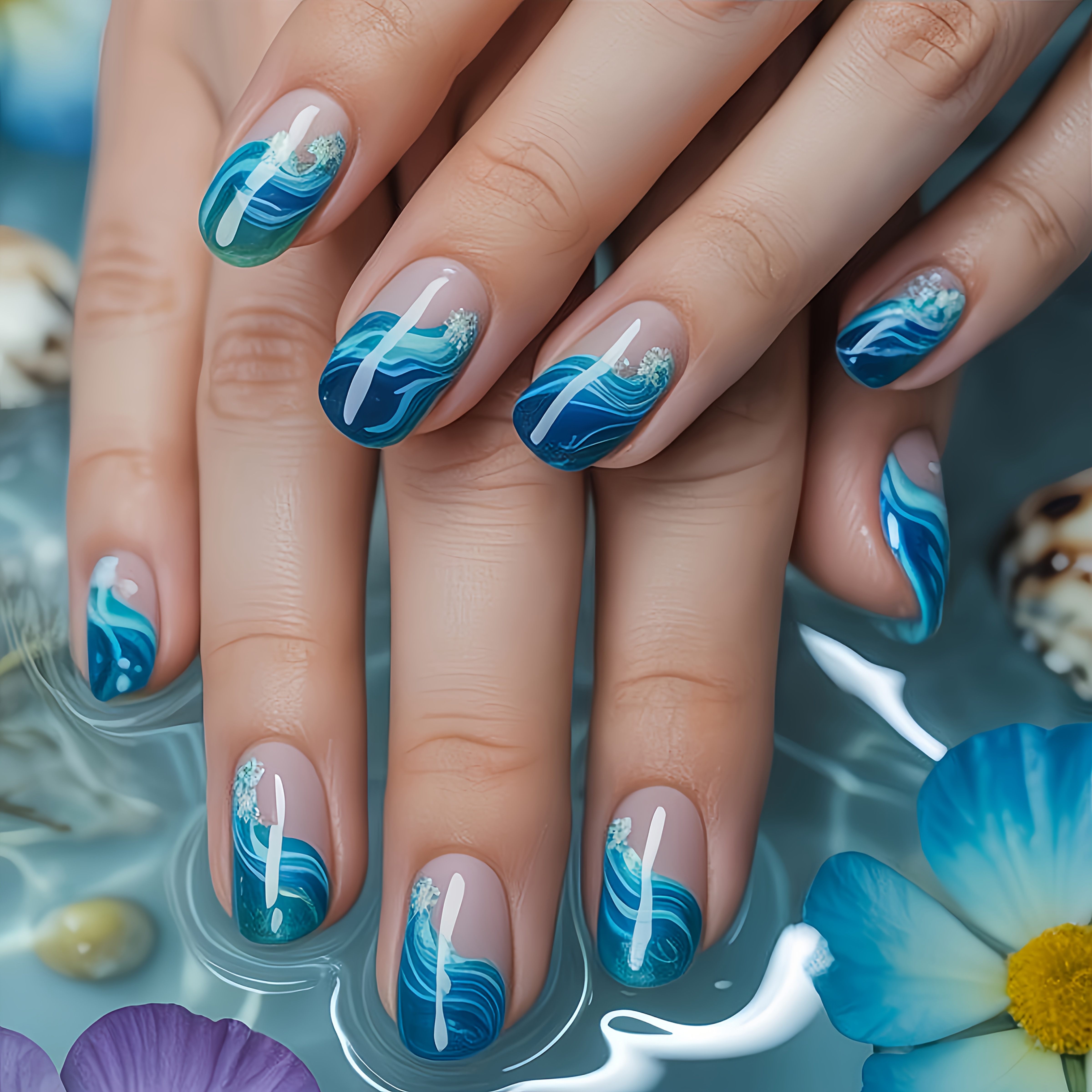 Medium-length European Square Nail Stickers With , Detachable 24pcs Set