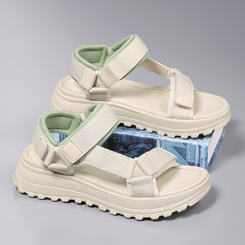 TEMU Women's Thick-soled Sole Sandals With Adjustable Hook-and-loop Strap - Breathable Beach & Outdoor Shoes Suitable For Students, Summer Casual