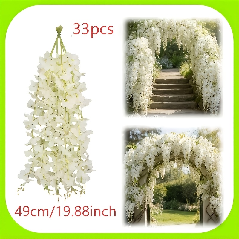 Image of 33pcs Artificial Realistic White Elegant Wisteria High-quality Faux Flowers, Durable Plastic/ Hanging Ivy, Suitable For Wedding Decor Arches, Gardens, , Ceiling Decorations, Trellises