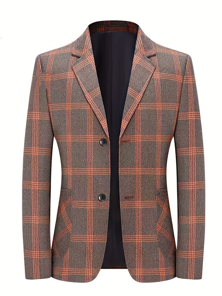 Men's Lightweight Fabric Business Casual Blazer - Geometric Pattern Spring/Fall Jacket with Notch Lapel & Double-Breasted Front, Machine Washable Regular Fit for Office & Social Events