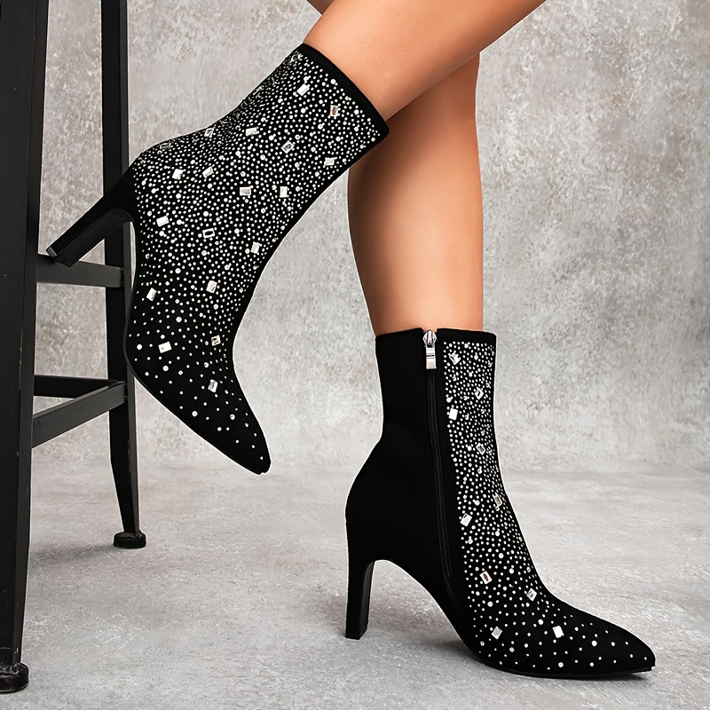 Qupid Pointed Sock Boots Black Womens Boots Black Suede Sock Ankle