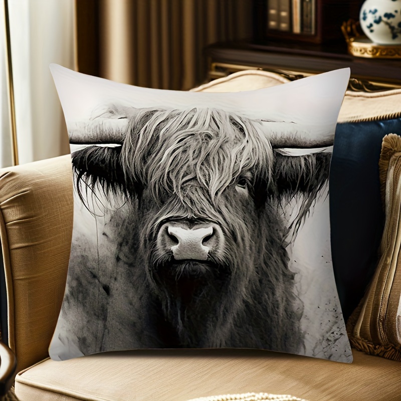 

Highland Cow Throw Pillow Covers, Traditional Style 17.7" Square, Double-sided Print, Zipper Closure, Machine Washable, Woven Polyester, Decorative Cushion Cases For Sofa, Chair, Home Decor - Set Of 1