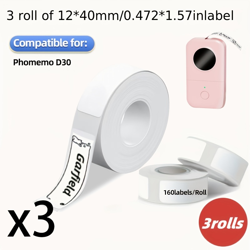 

3 Rolls Of 160 Sheets/roll White D30 Thermal Self-adhesive Labels, White Background And Black Text, 3/8 Inch*11/2 Inch 12mm*40mm, Compatible With D30 Label Printer, Suitable For Home, Office, School