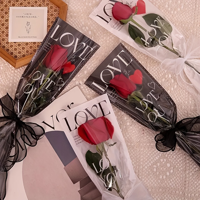 Bolsas de celofán transparente para ramo de flores, de plástico, 200  unidades, bolsas de embalaje de rosas para el día de San Valentín