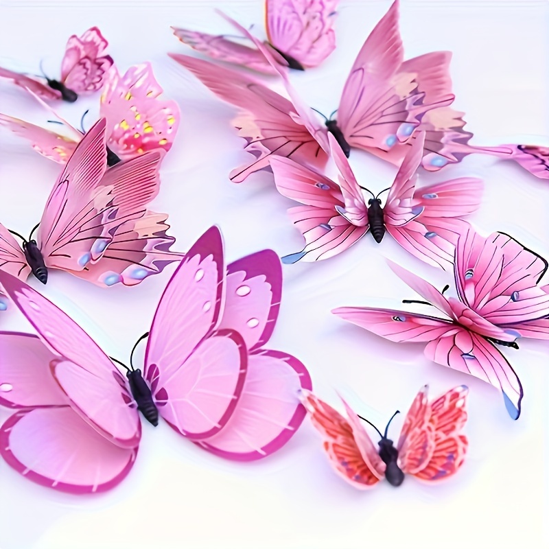 

12pcs Vibrant 3d Double-layer Butterfly Decorations With Self-adhesive & Magnetic Backing - Home, Garden, And Commercial Display