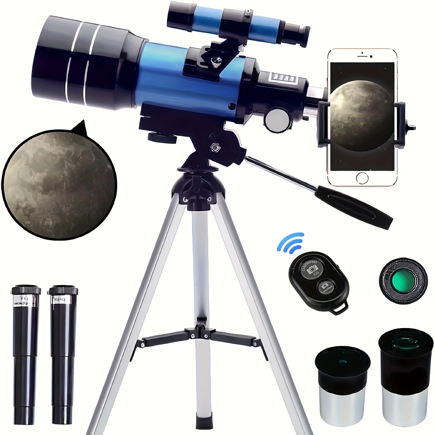 TEMU Telescope For Adults, 70mm Aperture (15x-150x) Portable Refractor Telescopes For Astronomy Beginners, 300mm Professional Travel Telescope With A