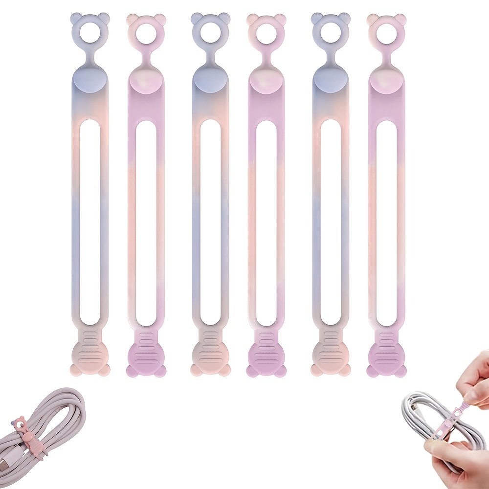 TEMU 6 pièces Attaches de Câble en Silicone Réutilisables Compatibles pour iPhone, USB-C, Lightning - Organisateurs de Câbles Multicolores (,,,,,) -