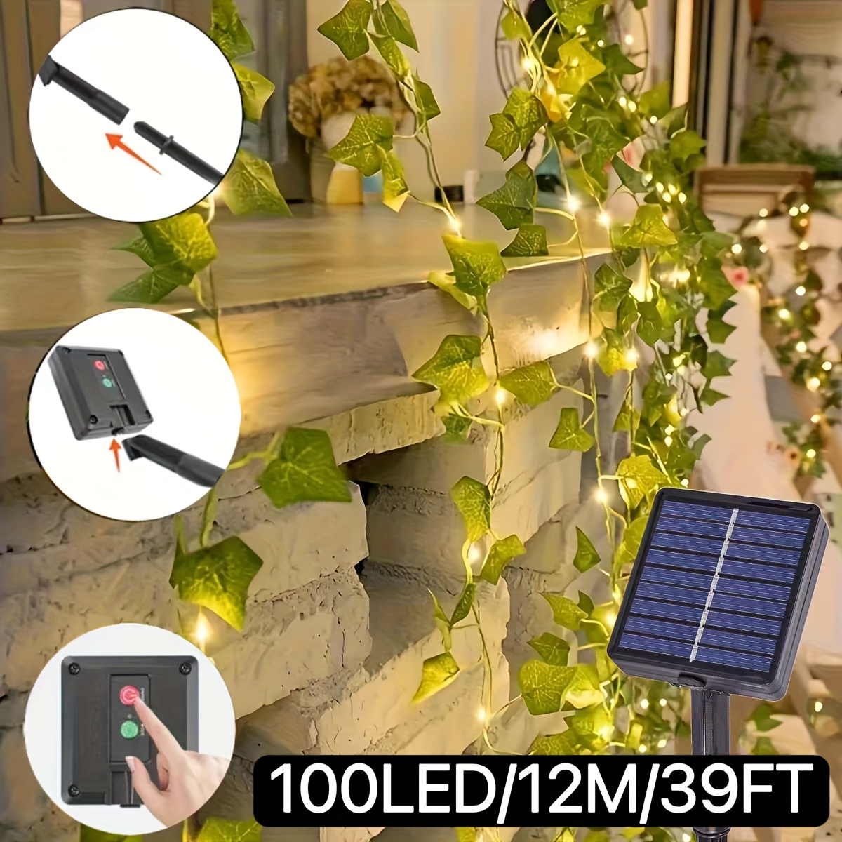 E-shop Lithium-Batterie Solar-Lichterkette für draußen, Warmweiß/Weißlicht, 50/100 LED-Lampen, 8 Blinkmodi, flexible Lichterkette für jeden Ort, ideal