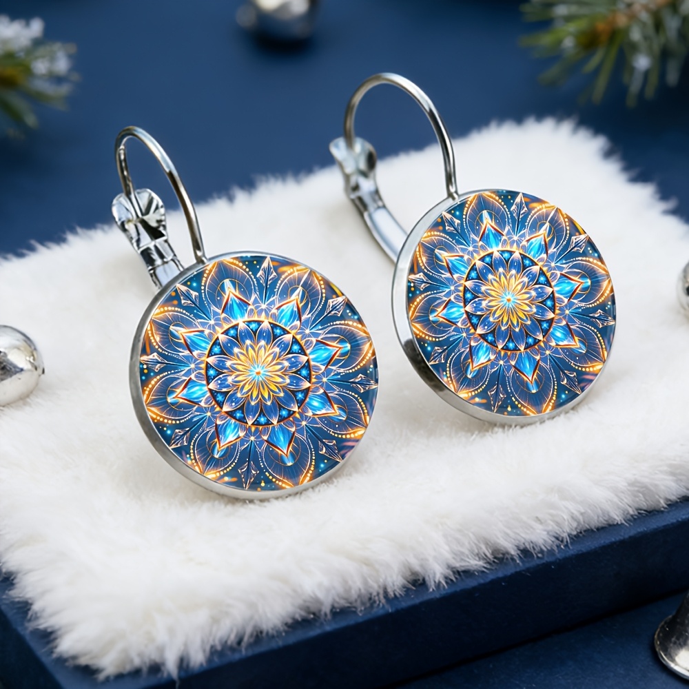 TEMU Pendientes estilo francés for Lotus, material de aleación con incrustaciones de cristal, un regalo de moda para mujer, pendientes exquisitos