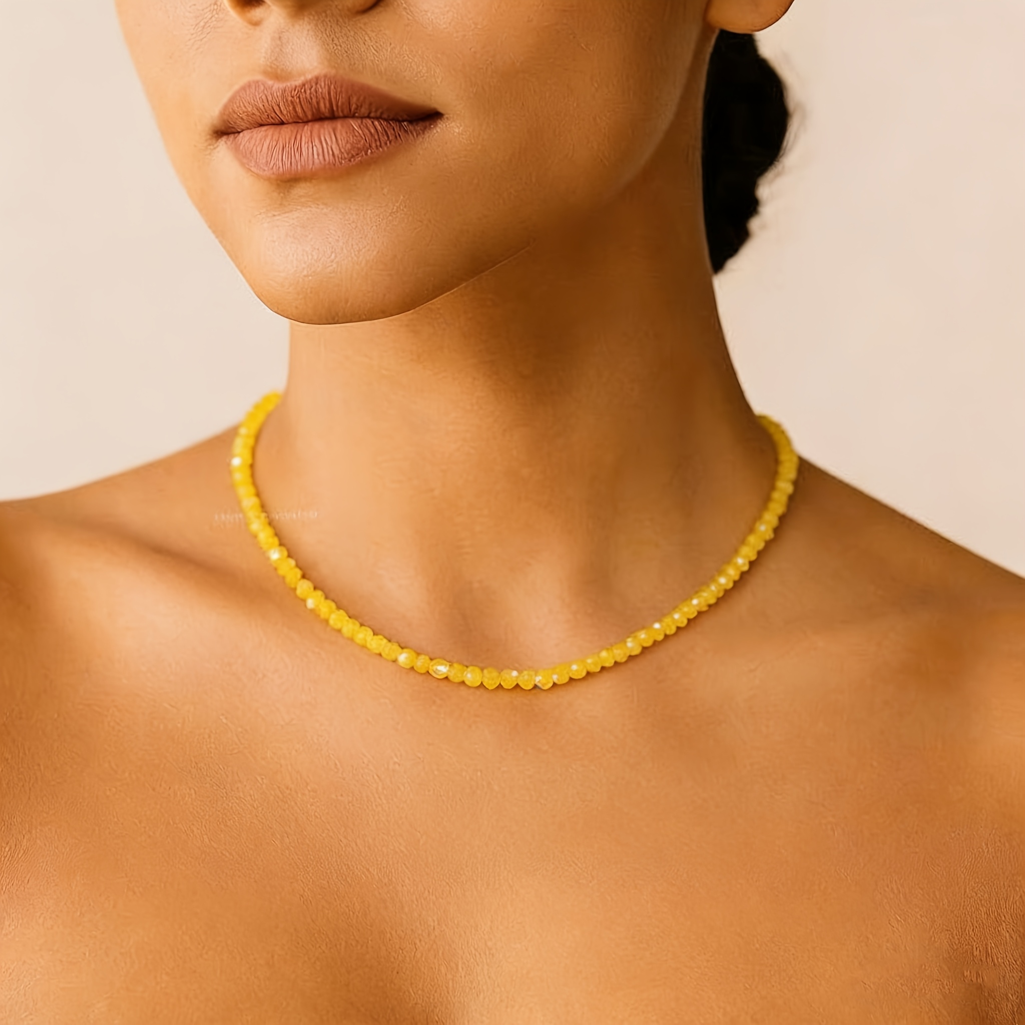 Women's Easy Faceted Bead Necklace with Yellow Zirconia Pendant