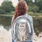 pet backpack with transparent front chest harness heavy duty backpack carrier for rabbits harness system zipper closure ventilation ideal for travel hiking vet ideal for small pets secure buckles cushioned interior clear front panel comfortable stable for outdoor activities suitable for rabbits more