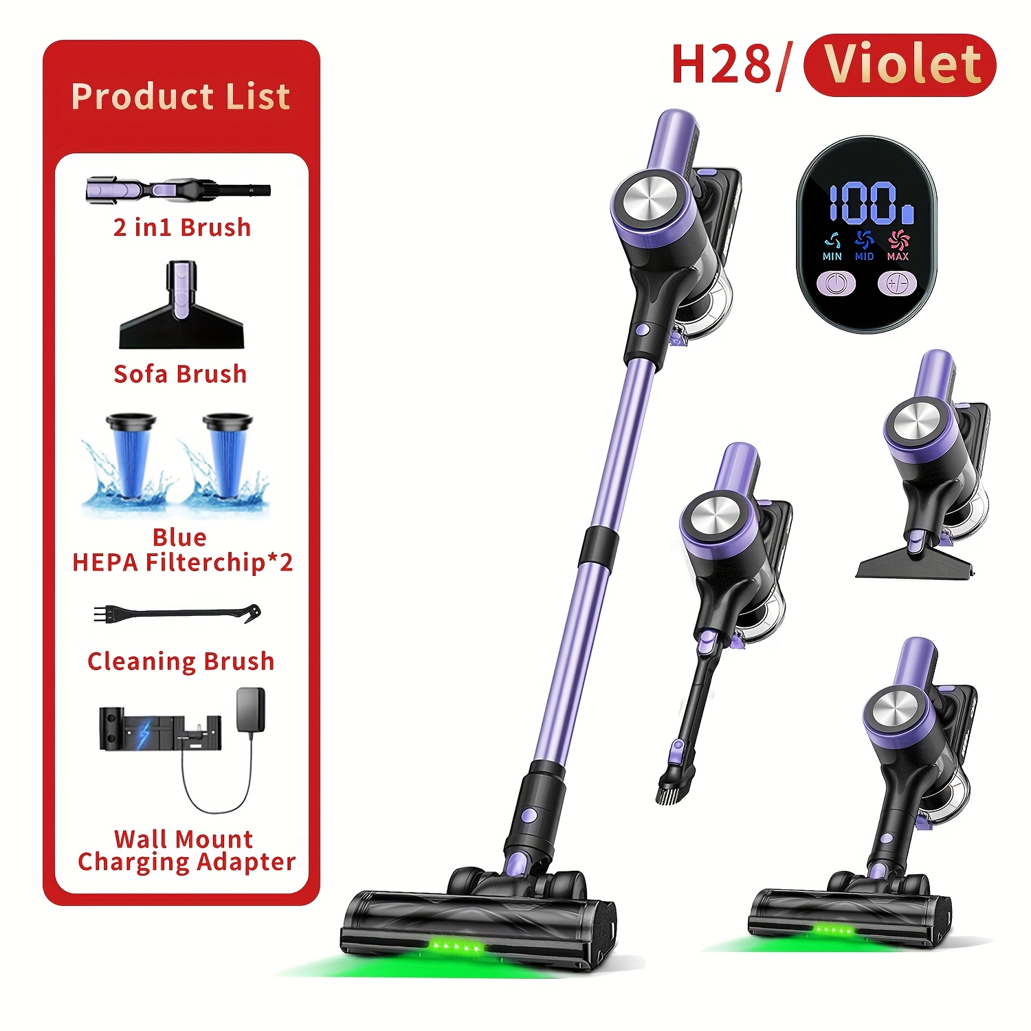 60 Cordless Vacuum Cleaner, 45 Kpa Powerful Upgraded Anti- Brush, Cleaner With 3 Suction , Self-standing, Wireless For Home Pet Hair Carpet Car Hard Floor