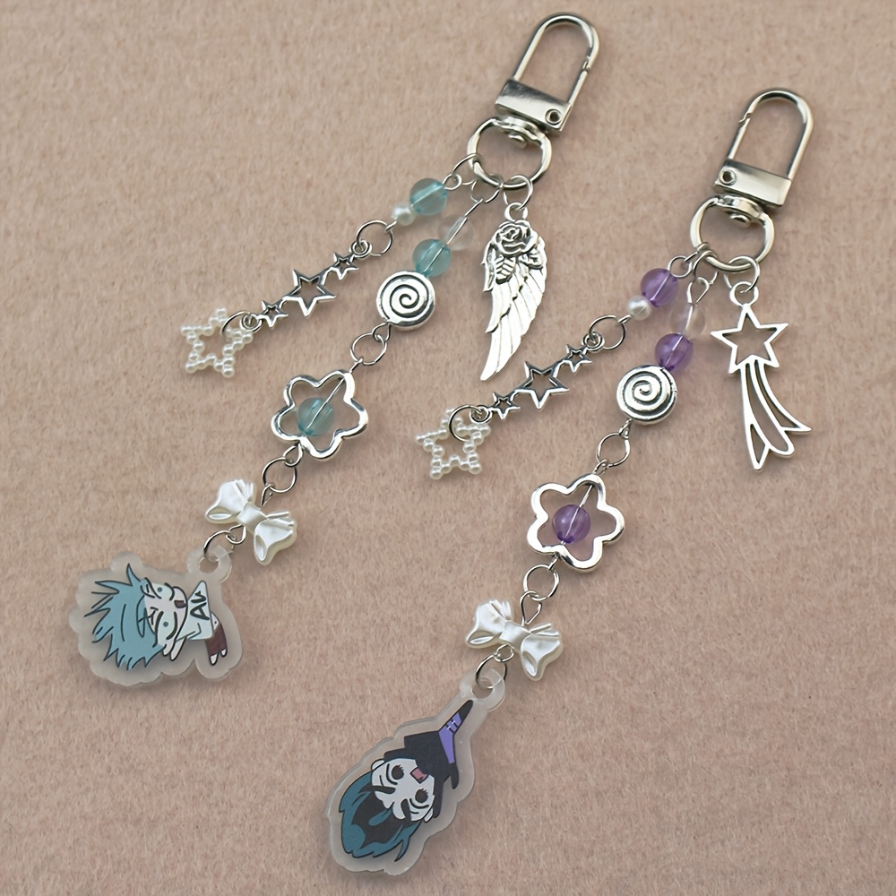 

1pc Fashionable Acrylic Keychain With Pendant, Chime, Rose Wings & Bow Tie Charms - Accessory, Cute Keychains