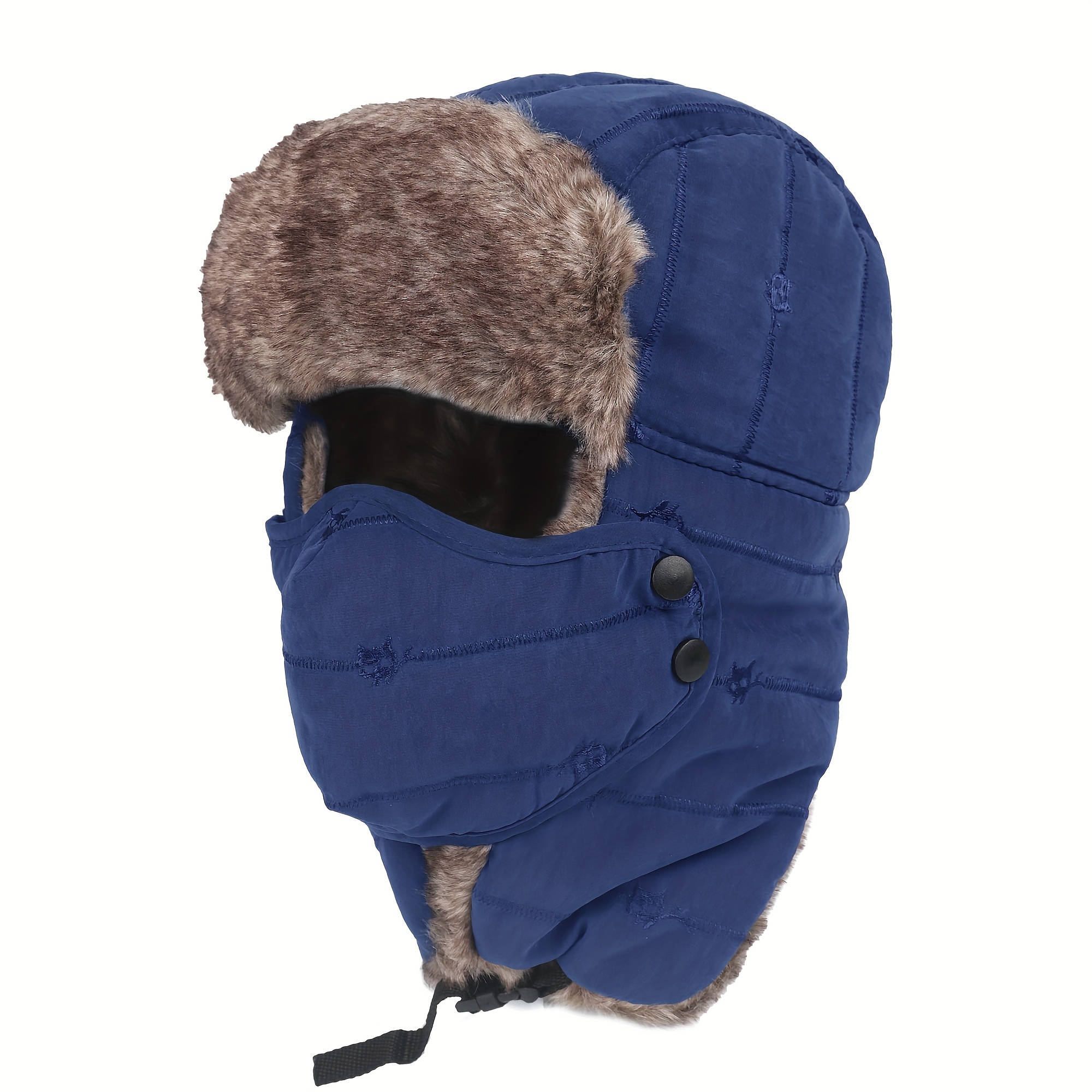 TEMU Winter Hat With Ear Flaps Face Mask Warmer Hat Ski Plush Lined Cold Weather Hat For Men Women