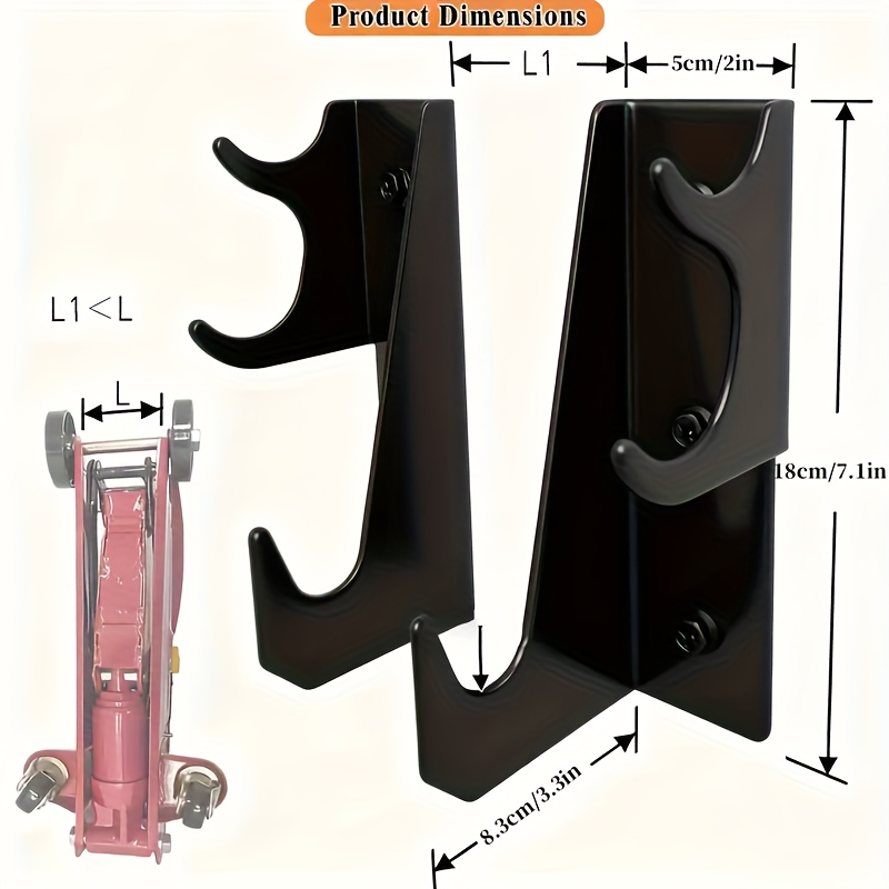 TEMU 2pcs Max Version Oversized Heavy-duty Metal Floor Jack Stand And Wall Mount Hook Rack | Black Plated, To 22 Lbs, Two-piece Handle Storage,