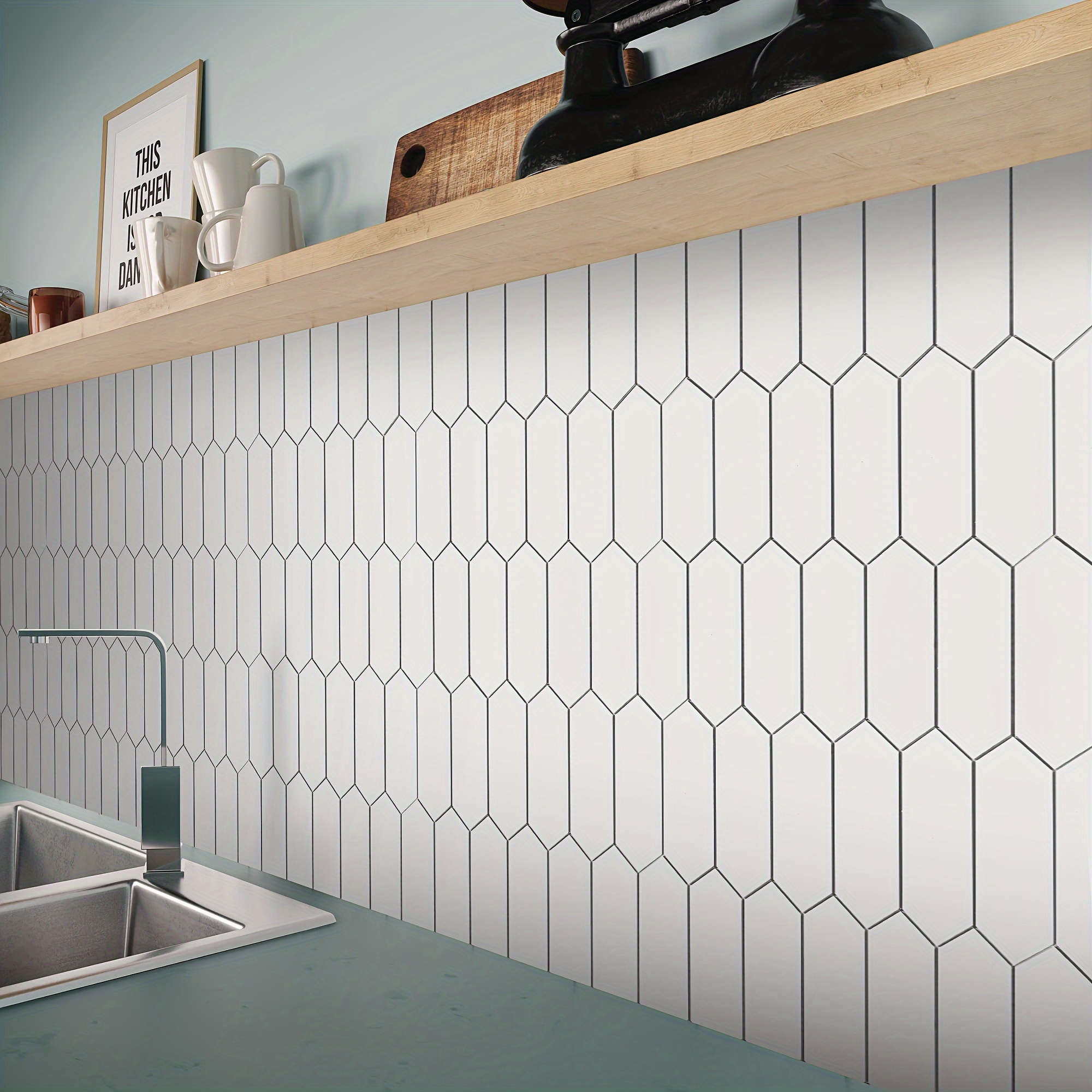 

10-piece Peel And Stick Backsplash Wall Tile For Kitchen Bathroom 12 In. X 11.22 In. Long Hexagon Stone Composite Self Adhesive Mosaic Tiles, White