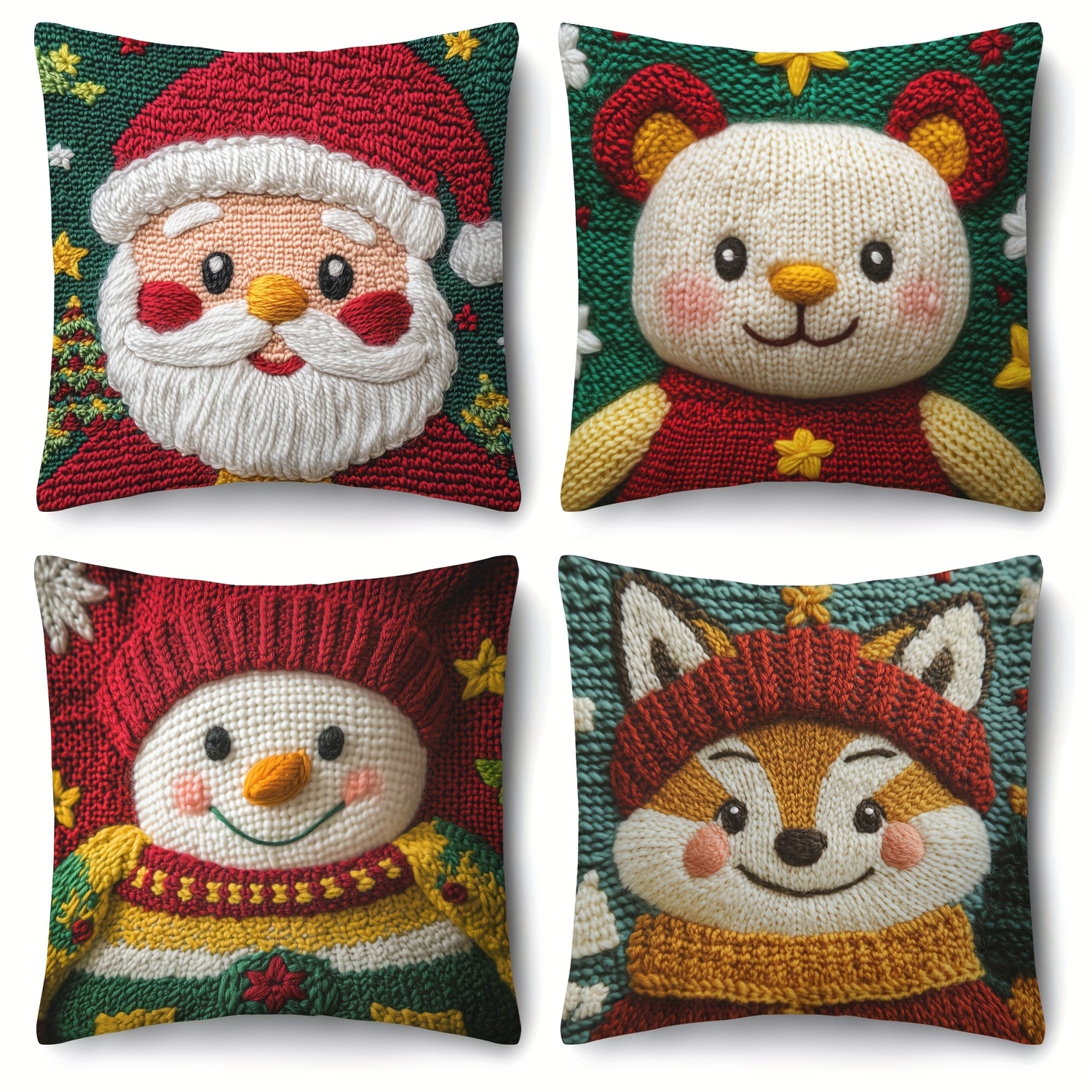 

4pcs Christmas , 18x18 , Polyester, Zippered, , Decorative Pillowcases , Snowman & , For Sofa & Decor