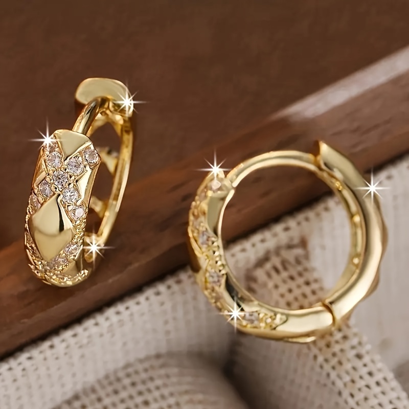TEMU [gorgeous Earrings] 18k Golden-plated Copper Earrings Set | A Pair | Synthetic 3a Zirconia | Fashionable And Luxurious | Women' Earrings |