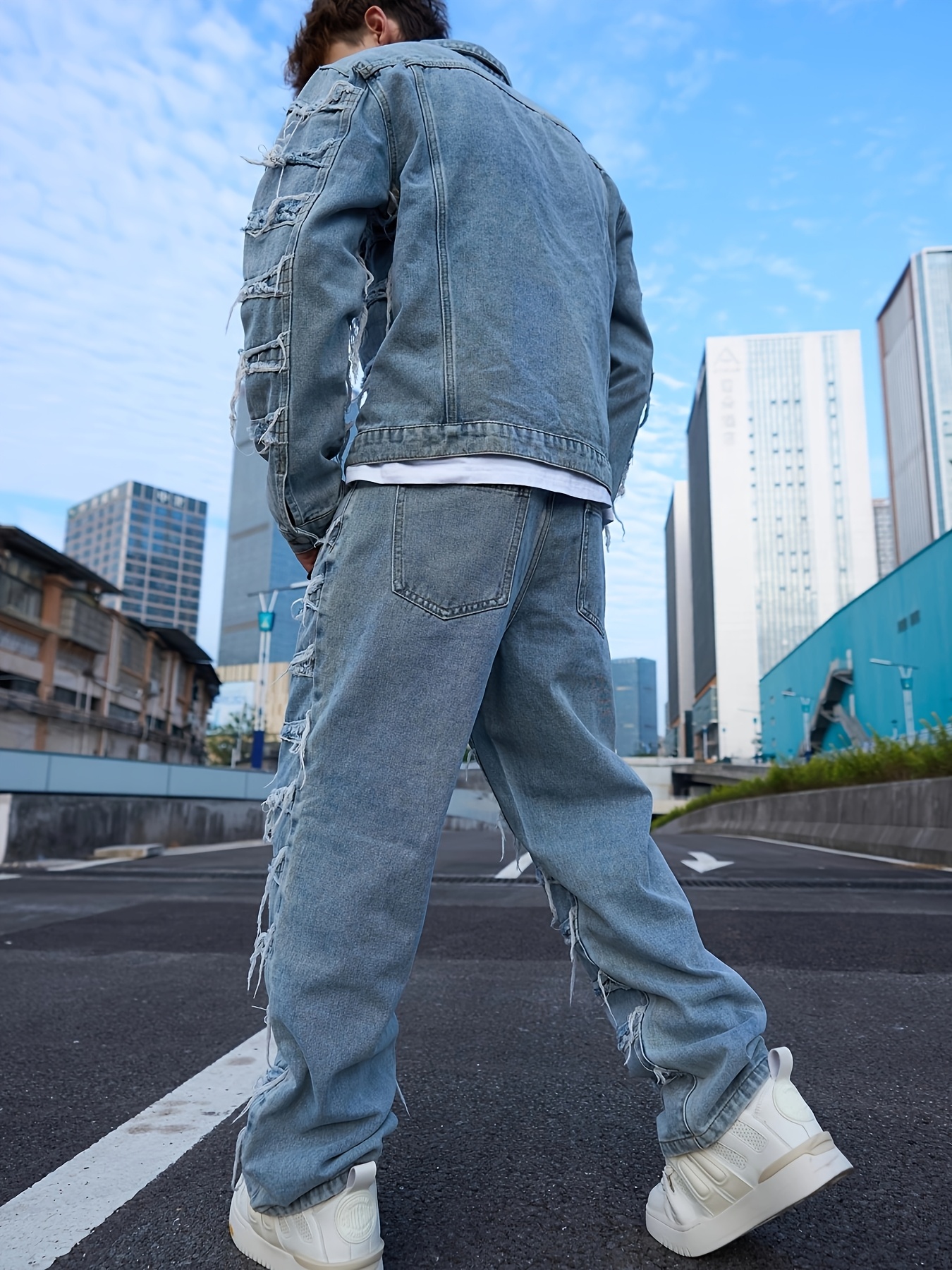 jeans oversize homme à taille haute coupe droite en denim Temu