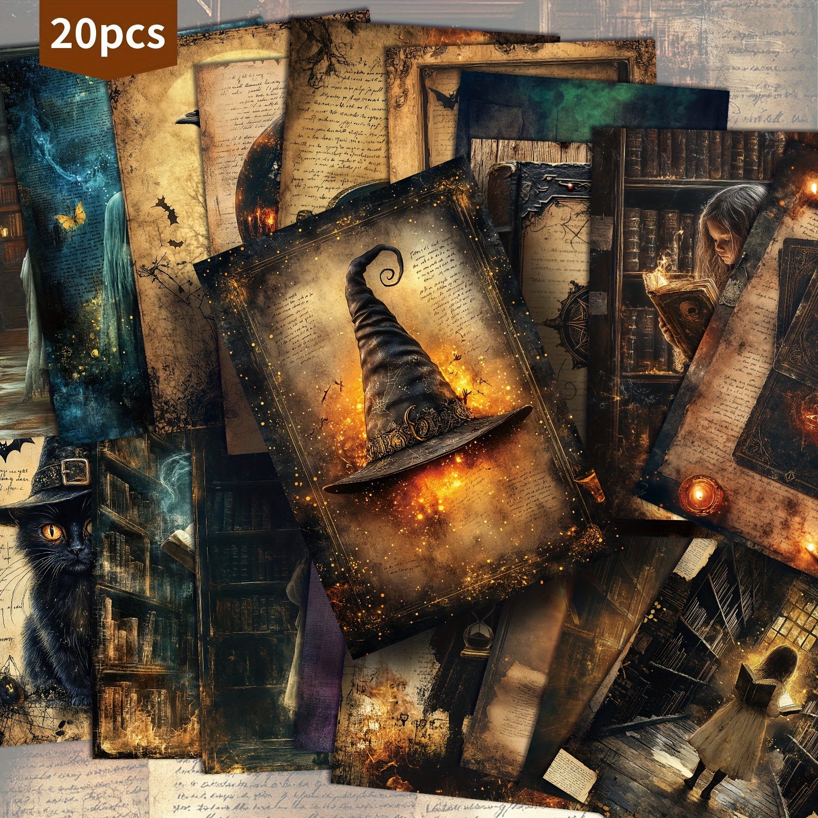 Image of Set Of 20 Retro-style Postcards Featuring Magical Themes For Halloween, Measuring 4x6 Inches. Cards Showcase Classic Pinup Art And Are Perfect For Scrapbooking And Crafting