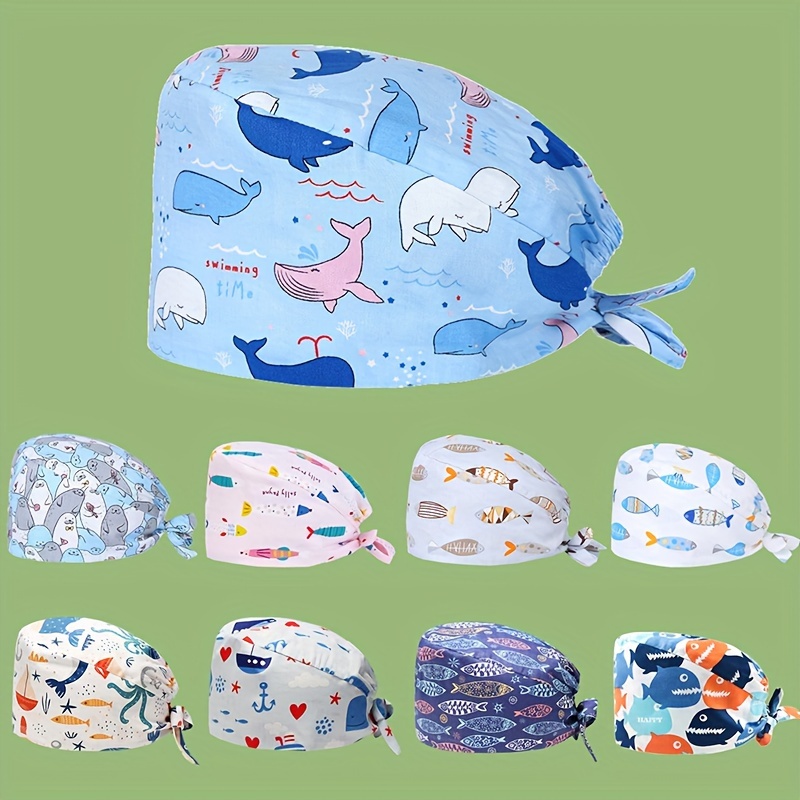 

Whale Print Work Cap - Adjustable, Breathable & Sweat-wicking Scrub Hat For Dentists, Surgeons & Swimming