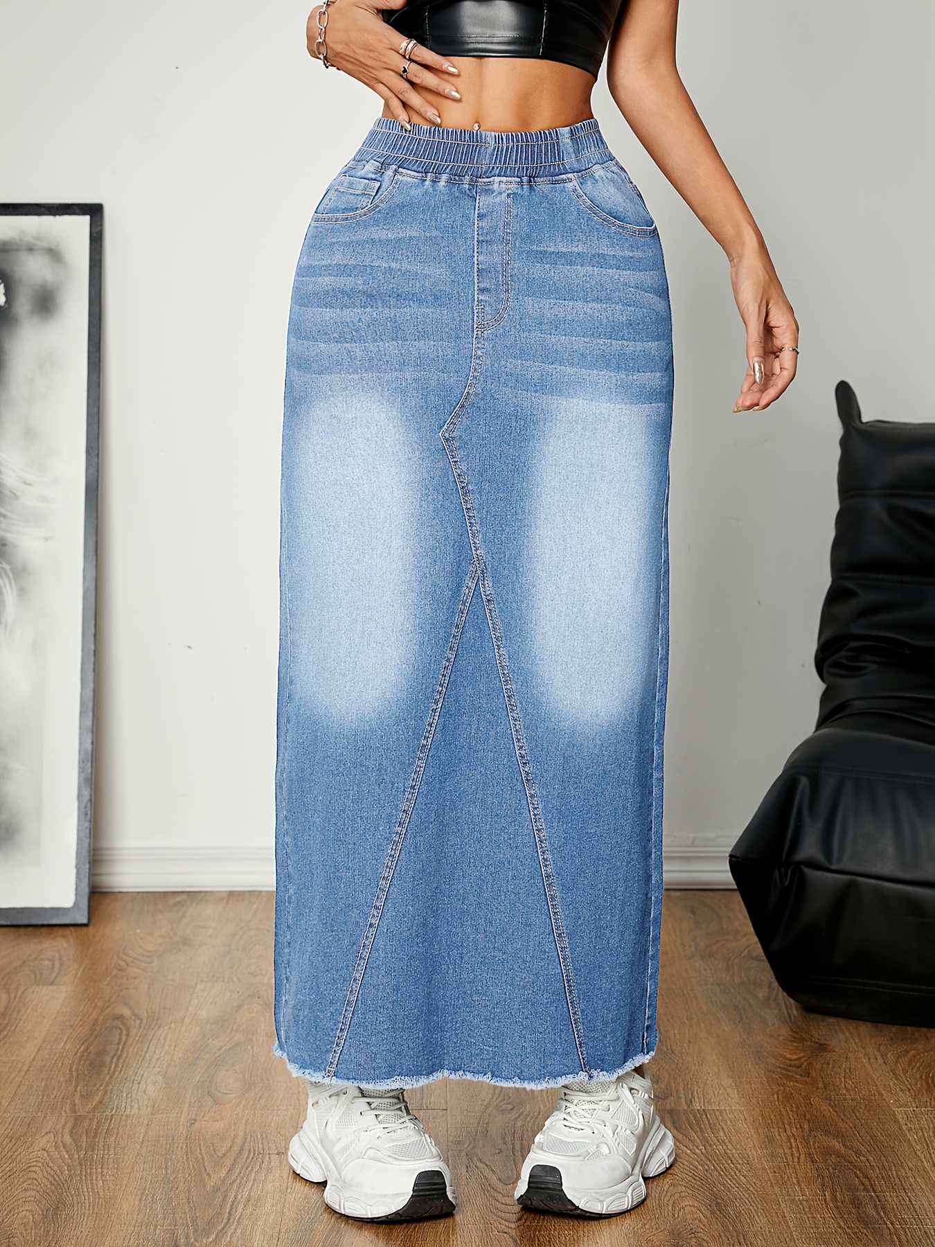 hem plain washed blue elastic waistband Temu South Africa