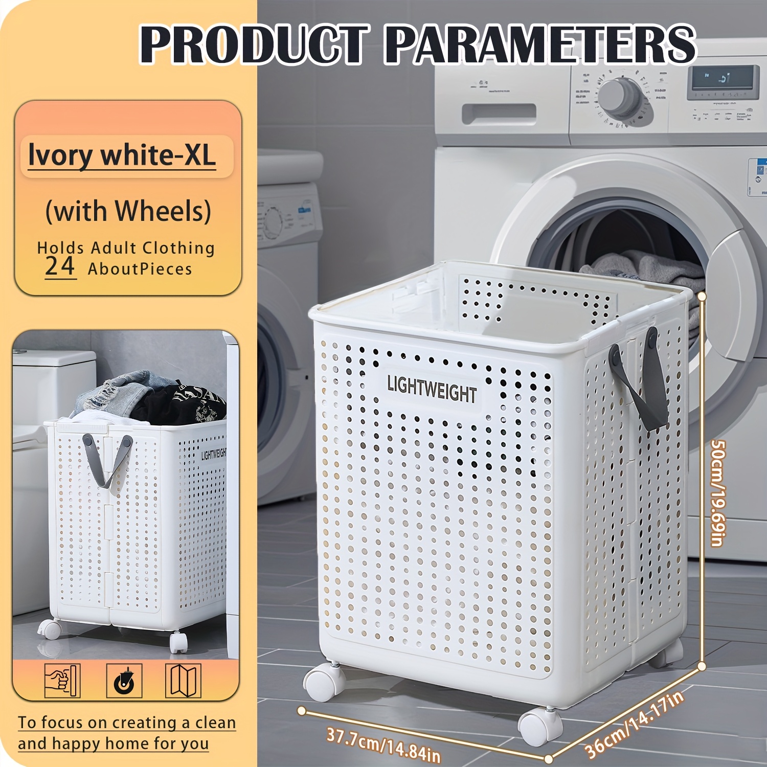 

Keigpericollapsible Laundry Baskets, Laundry Basket With Wheels, Foldable Laundry Basket, With Wheels And Handles, Easy To Move And Folded To . (white, Large)