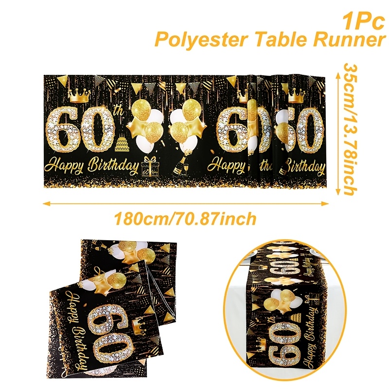 E-shop ., "Happy Birthday" Tischläufer, Schwarz Goldene 60. Geburtstag Tischdecke, "Happy Birthday" Party Küche Esstisch Dekoration, Geburtstagsparty