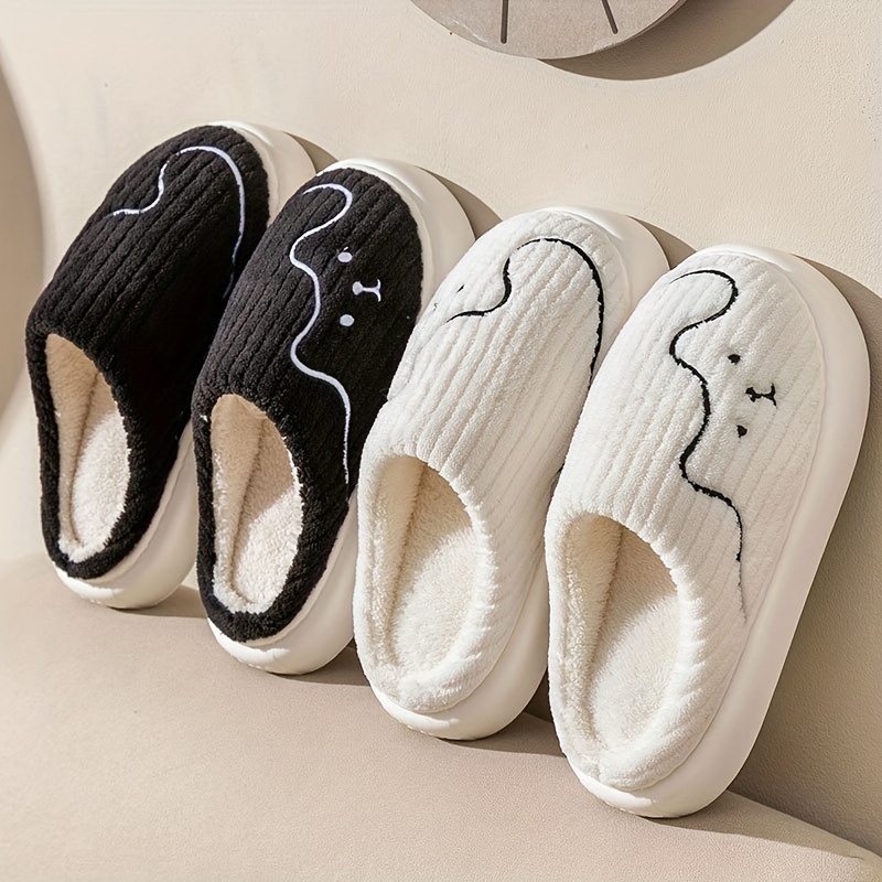 

Men's Trendy Cute Cartoon Pattern Closed Toe Slip On Home Shoes, Non-slip Warm Cozy Plus Fleece Slippers For Indoor